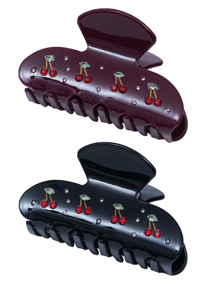 CHLINS 2PCS Cherry Hair Claw Clips for Women Girls with Rhinestone - Cute Medium Clips in Red Cherry, Kawaii Trendy Acrylic Accessories for Birthday Christmas Gifts - Image 1